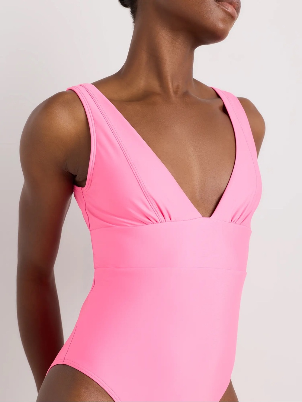 NEW Quince Italian Plunge One-Piece Swimsuit Bubblegum Pink NWT Bathing Suit